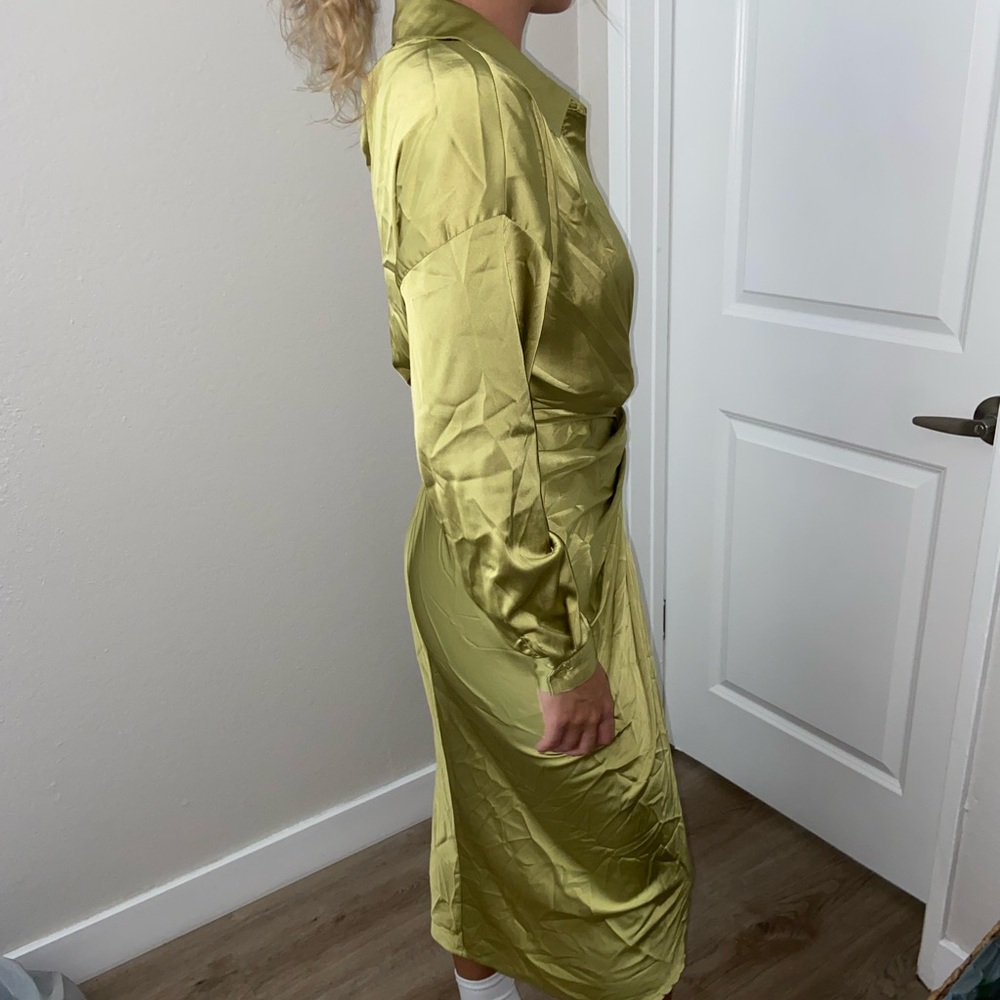 green satin dress Lilyful y2k collared lingerie long sleeve festival one piece